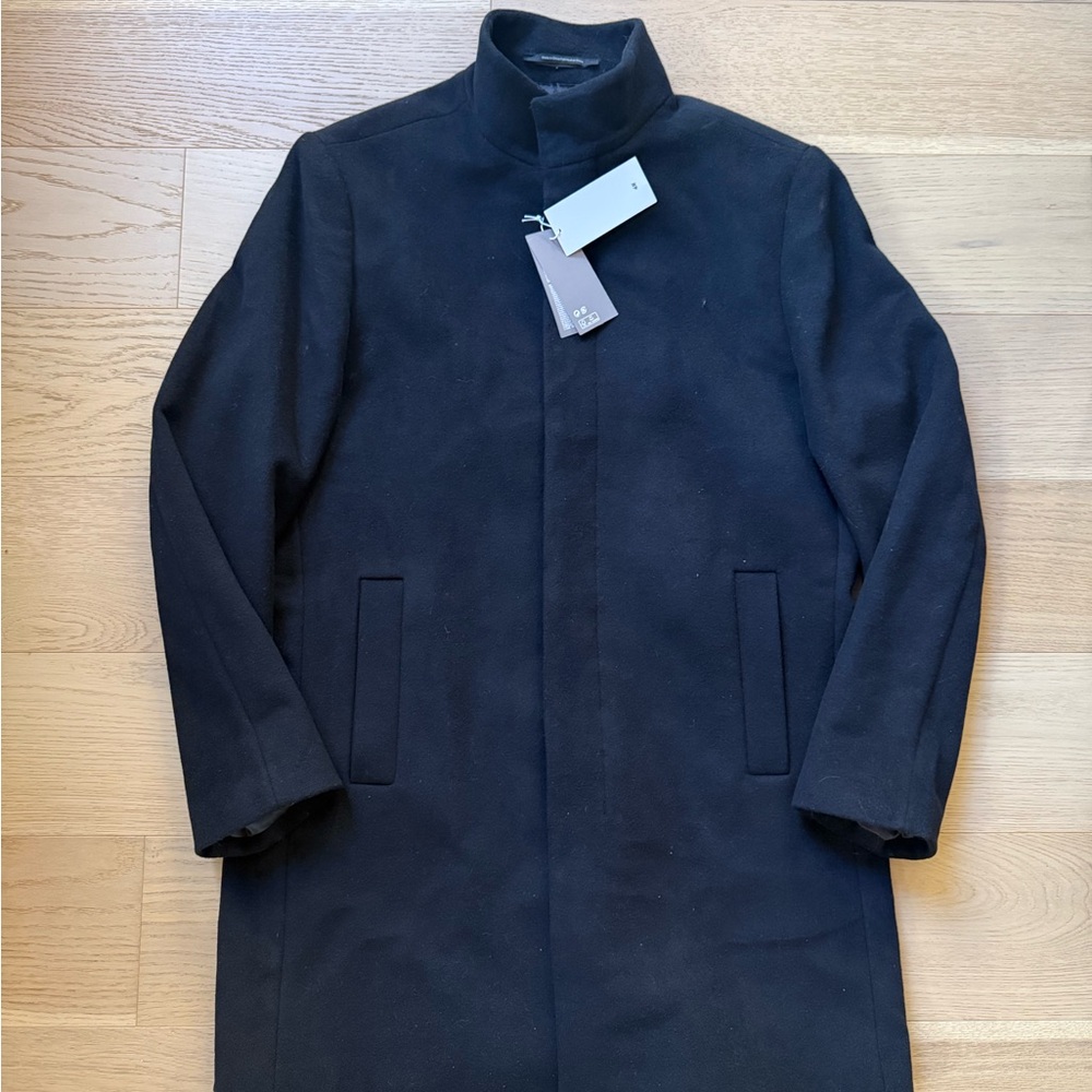 Men's Black Stand-Collar Overcoat - Cashmere.